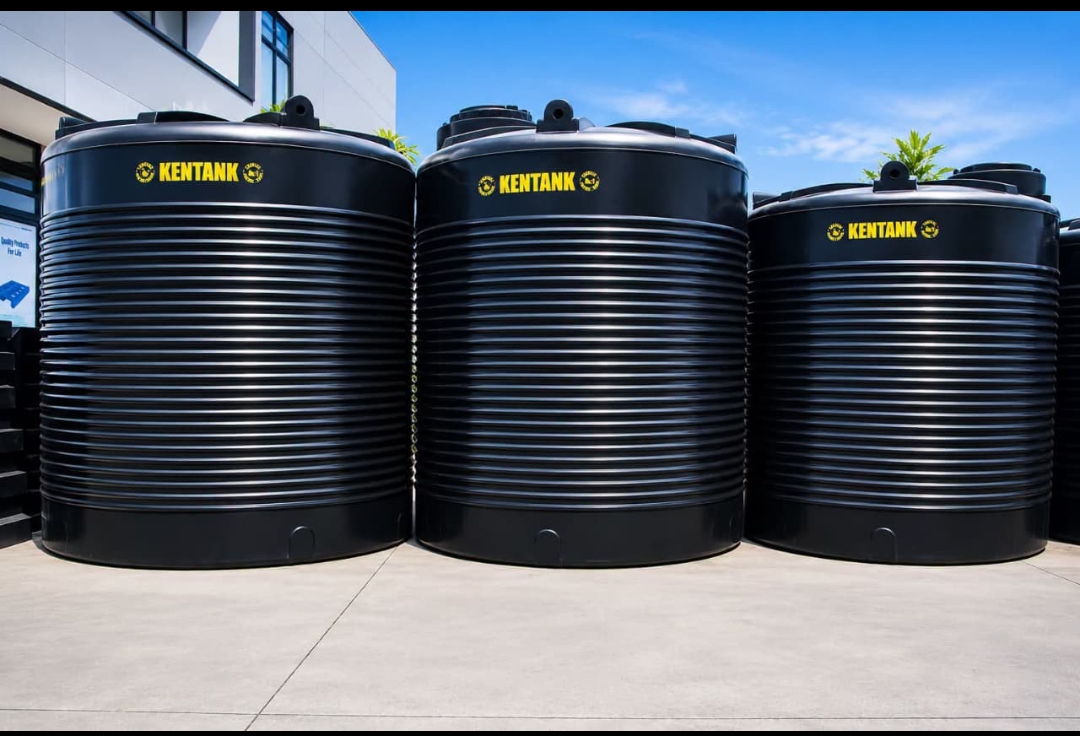Black water tanks lined up outside Gimjos hardware in Syokimau